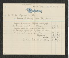 Nachlass Franz Steindachner, Brief und Beilage (Rechnung) vonR. Schmitt an Franz Steindachner (12.08.1909), Inv.Nr. 458.01, Seite 1